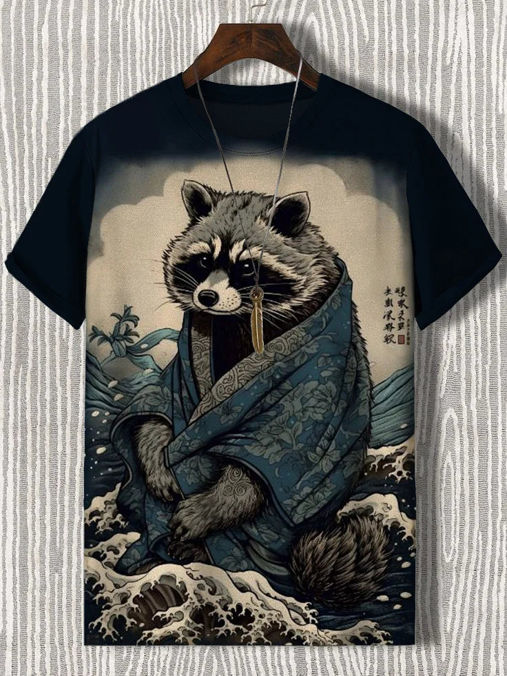 3D Printed Samurai Cat T-Shirt | Japanese Inspired Men's Tee