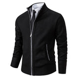 Men's Casual Sports Coat Solid Color Stand Collar Wweater Grab Fleece Warm Zipper Cardigan 5