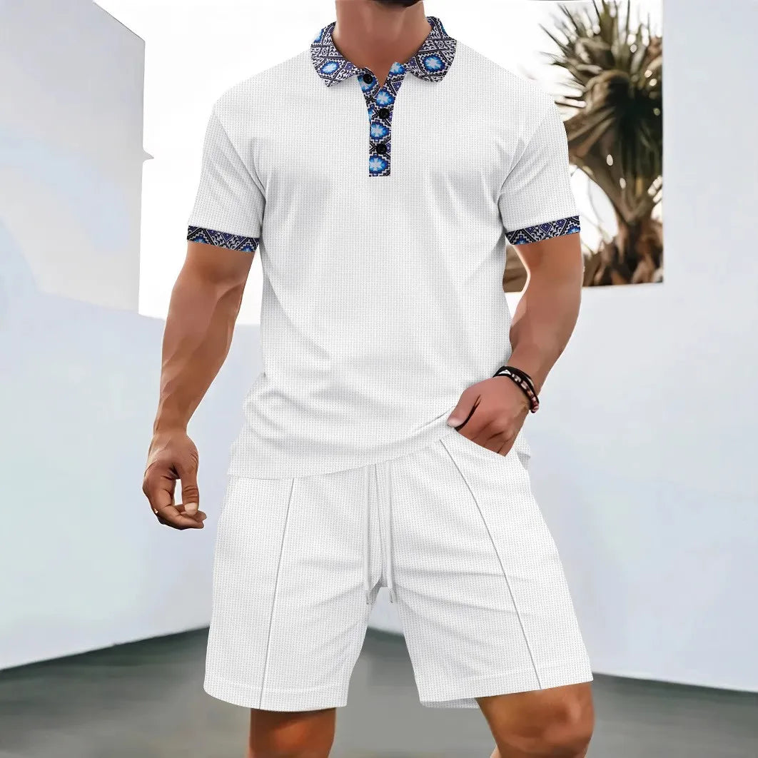 Men’s Summer Waffle-Knit Zip Lapel Set