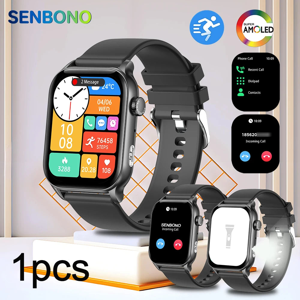 SENBONO-AMOLED-Smart-Watch-Bluetooth-Call-LED-Flashlight-100-Sport-Mode-DIY-Dial-Custom-Camera-Control