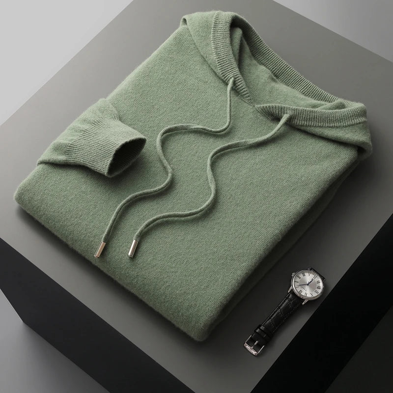Men's cashmere One-piece ready-to-wear Hoodie 100% Merino Wool Knitted Sweatshirt 3