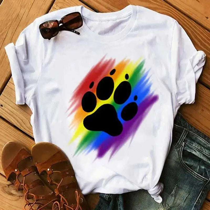 Unisex Colorful Heart & Paw Print T-Shirt