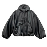 Men’s Oversized Hooded PU Leather Jacket