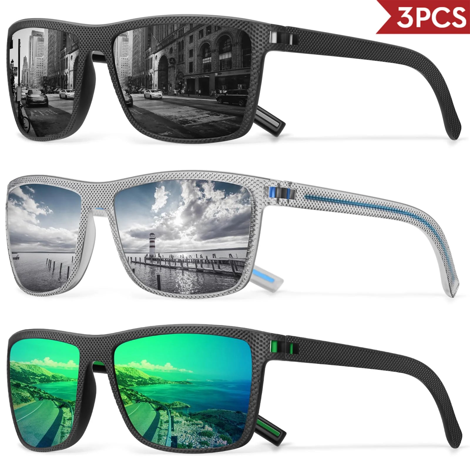3/4 Pack New Designer Box Polarized Colorful Sunglasses