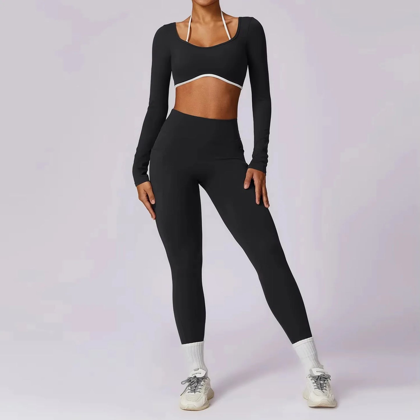 2Pcs Women Gym Set: Running Leggings & Sports Bra with Short Sleeve Top 4