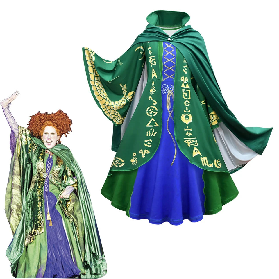 Hocus Pocus 2 Halloween Children Cosplay Costume Winter Carnival 2-12Year Girls Masquerade Party Vampire Witch Winifred Dress Up 2