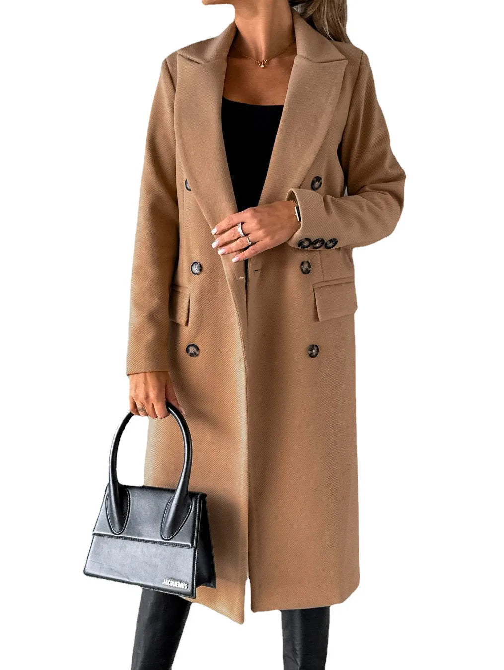 Women’s Slim-Fit Double-Breasted Wool-Blend Coat