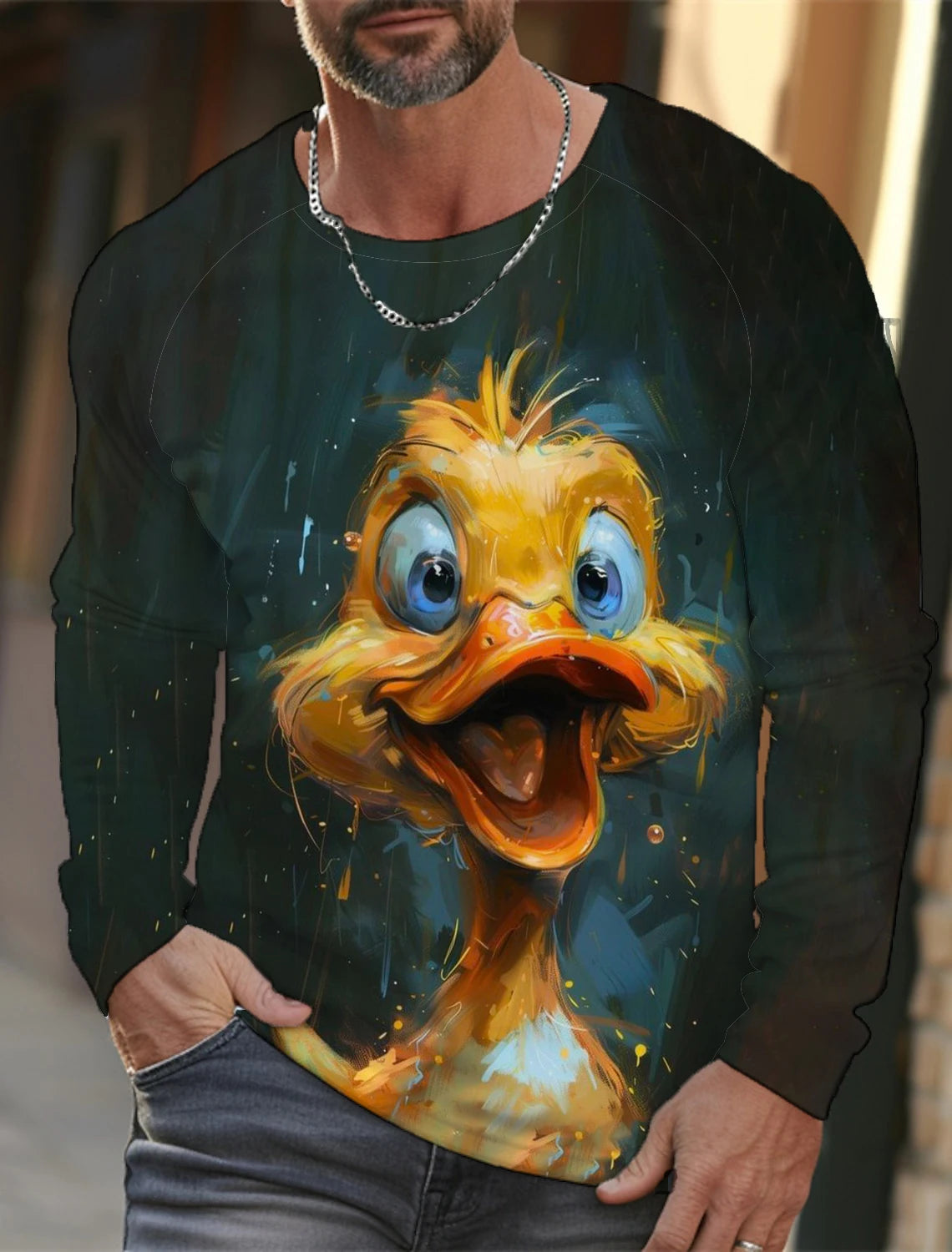 Funny 3D Animal Print Mens Top Fashion Cotton Long Sleeve T-shirt Men