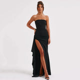Black Off-shoulder Strapless Backless High Split Maxi Dress For Women Sleeveles Long Dress 3