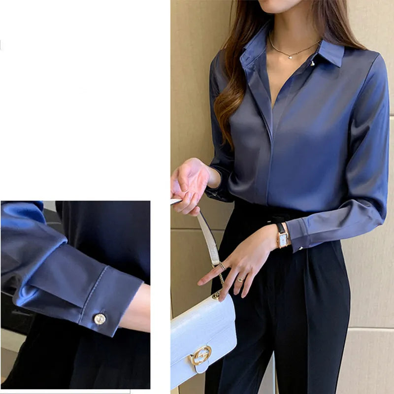 Satin Women's Shirt Long Sleeve Fashion Woman Blouse 2023 Solid Top Female Shirts and Blouse Basic Ladies Tops OL Women Clothing 5
