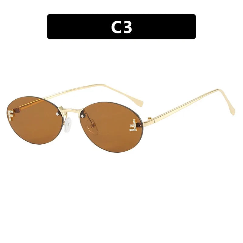 Retro Rimless Oval Cat-Eye Sunglasses
