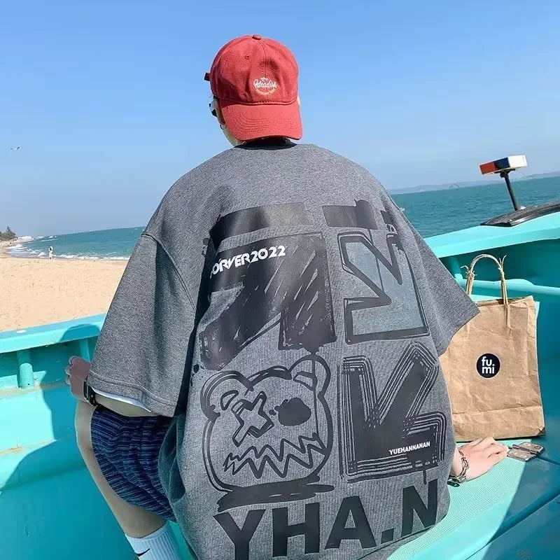 M-8xL Spring Men's T-shirt Short Sleeve Cartoon Graffiti Print Male Female Alphabet 4