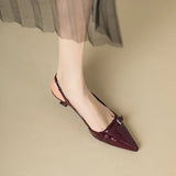 French-Style Pointed Patent Leather Mid-Heels