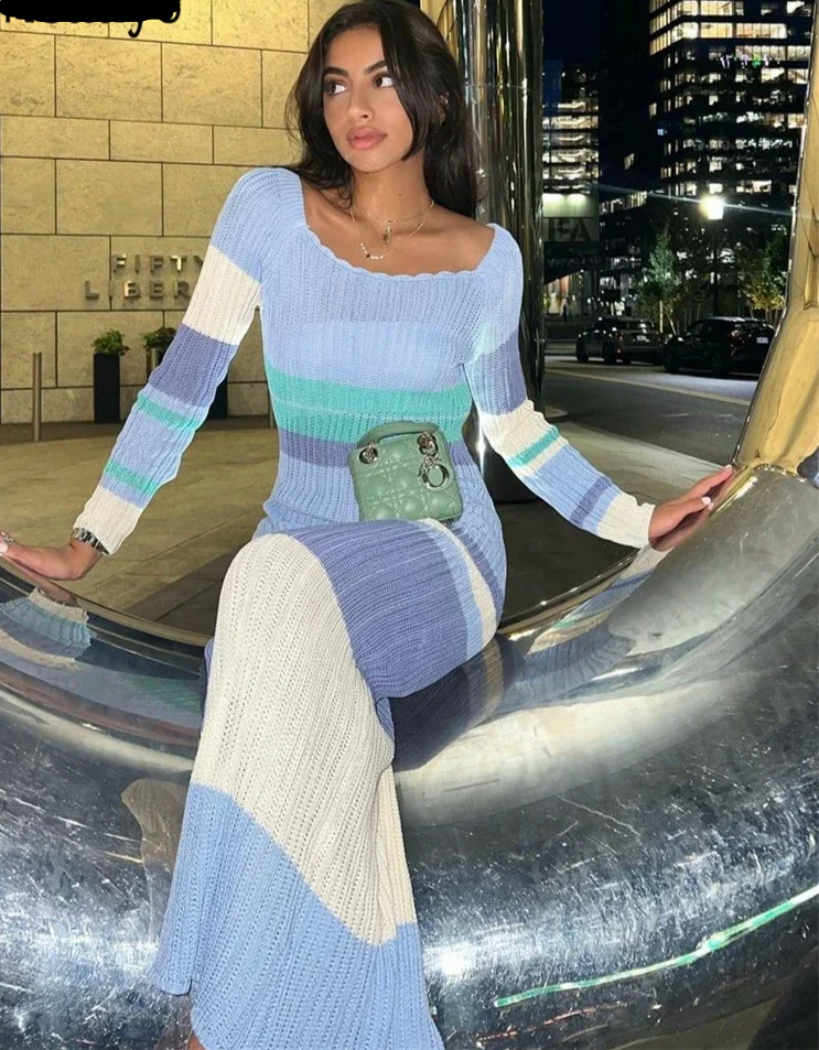 Knitted Off Shoulder Bodycon Long Dresses