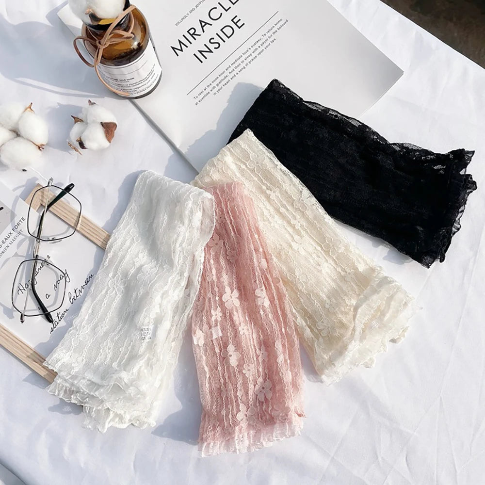 New Long Lace Hollow-Out Fingerless Gloves Sun Protection Sleeves Mesh Lace Thin Cycling Gloves 5