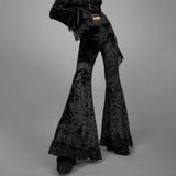 Y2K Gothic Black Velvet Lace Mesh Flare Pants Sexy Harajuku Aesthetic See Through Emo Pants Vintage Women Summer Pant Streetwear 3
