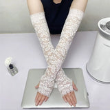 New Long Lace Hollow-Out Fingerless Gloves Sun Protection Sleeves Mesh Lace Thin Cycling Gloves 12