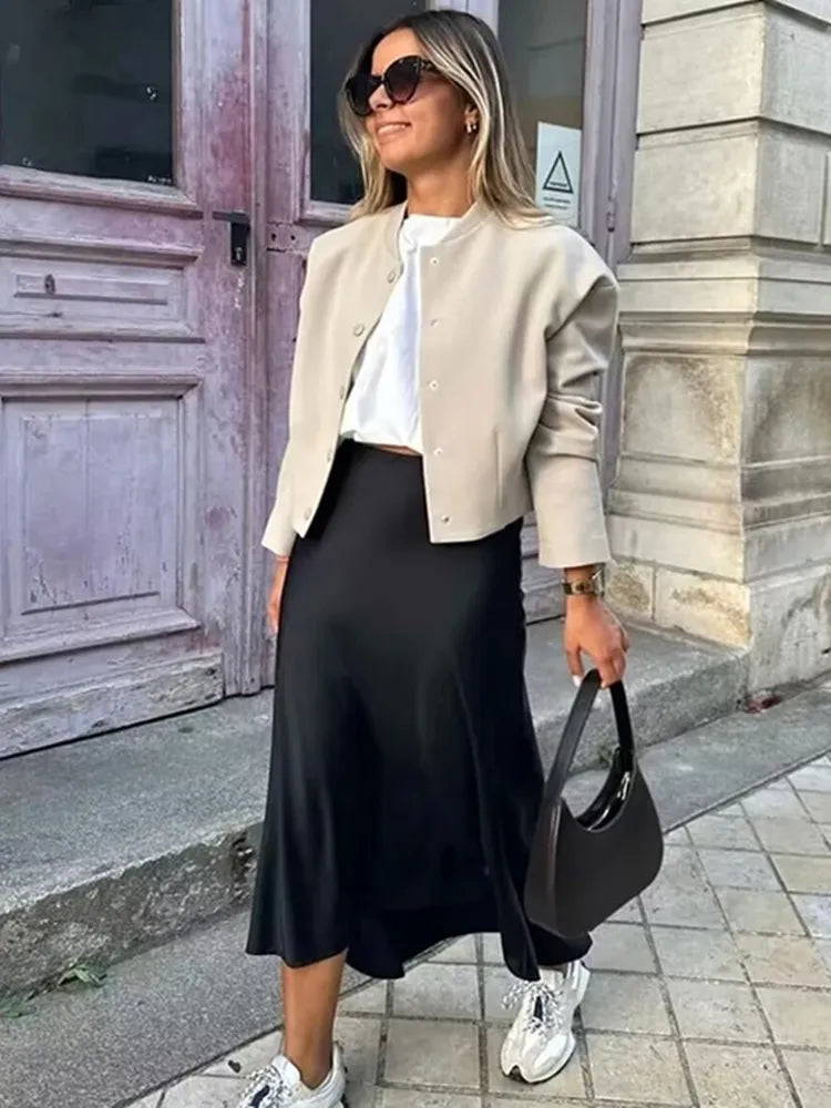 MUJER Woman 2025 Satin Skirt Women High Waist Long Skirts For Women Summer Black Midi Skirt Woman Office Elegant Women's Skirts 2
