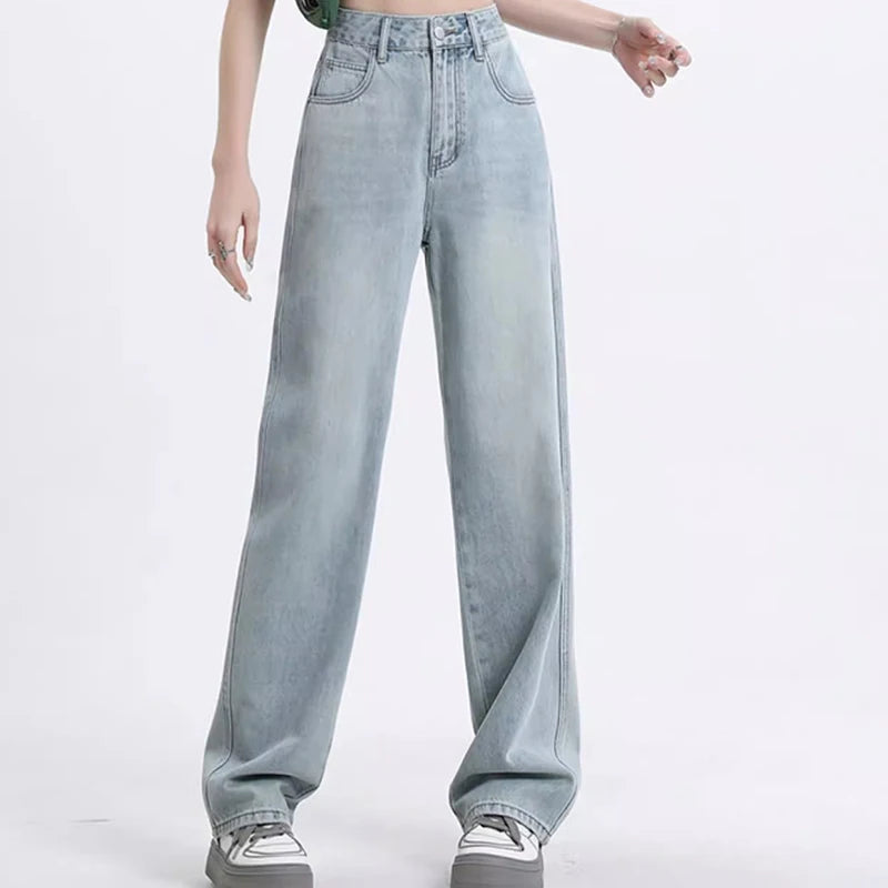 Girls-High-Waist-Wide-Leg-Jeans-Lady-High-Street-Denim-Straight-Leg-Pants-Female-Retro-Blue