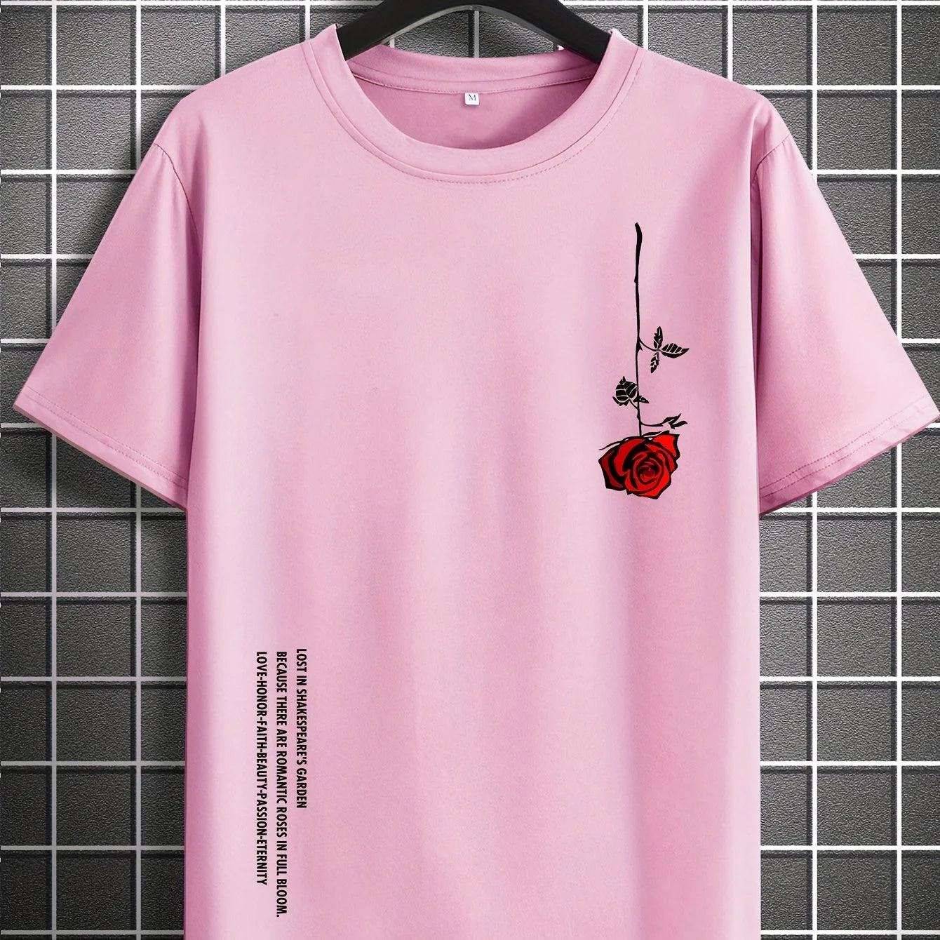 Men's 100% Cotton Rose Print T-Shirt | Loose Fit Summer Top