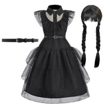 Girls' Wednesday-Inspired Black Princess Dress