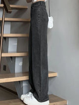 Girls High Waist Wide Leg Jeans Lady High Street Denim Straight Leg Pants Female Retro Blue Light Blue Black Gray Pink Trousers 5