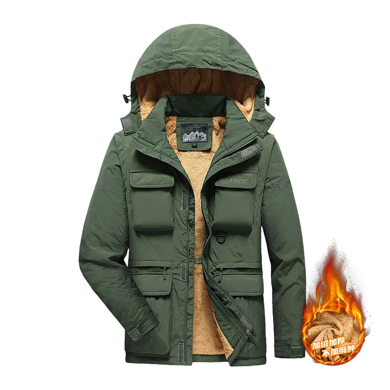 Detachable windproof sleeved hooded jacket suitable for outdoor activities men's casual waterproof multi pocket jacket vest