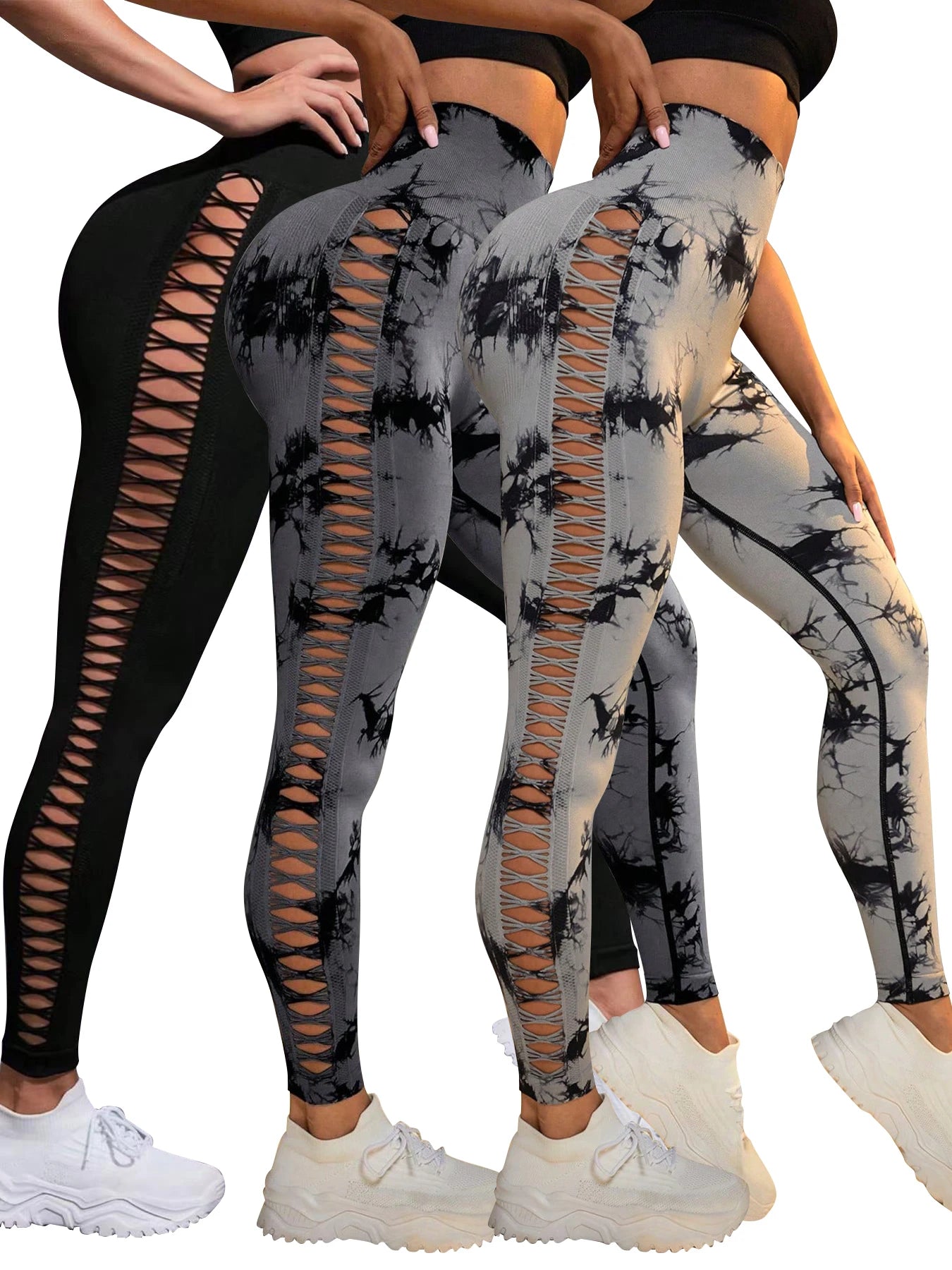 Women's Seamless Hollow Out Tie-Dye High-Elastic Compression Workout Leggings, For Yoga & Fitness 3