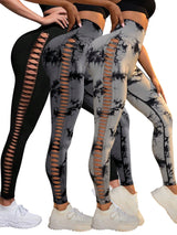 Women's Seamless Hollow Out Tie-Dye High-Elastic Compression Workout Leggings, For Yoga & Fitness 3