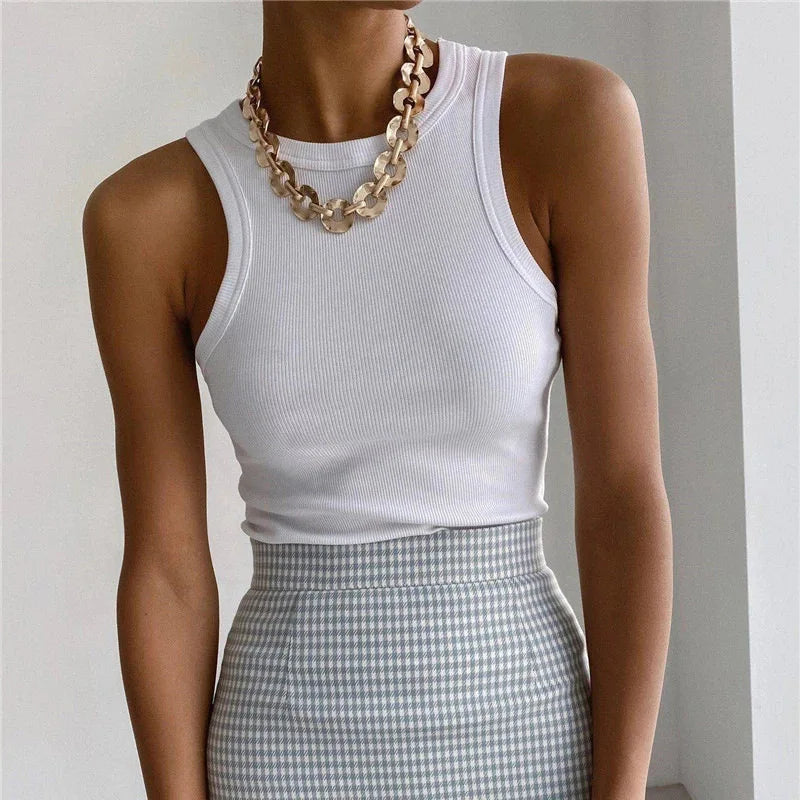 Tank Tops Women Yellow Casual Vest Sleeveless Camis Shoulder Women's Tank Top Ribbed Knitted Tops Summer Woman Shirts Tank Top 6