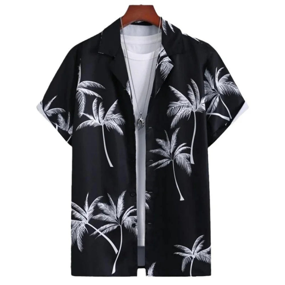 3D Printed Men's Lapel Shirt - Geometric Design, Short Sleeve Hawaiian Style
