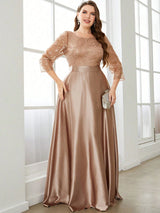 Mgiacy Crew neck long sleeve sequin patchwork satin long gown ball dress Party dress Bridesmaid dress 5