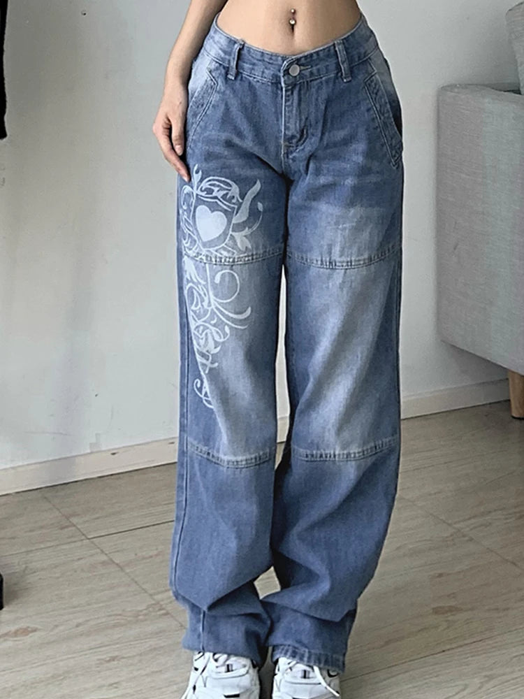 Harajuku-printed-Cargo-Jeans-Y2K-Dark-Blue-brown-High-Waist-Streetwear-90S-Baggy-Jeans-Women-Pants