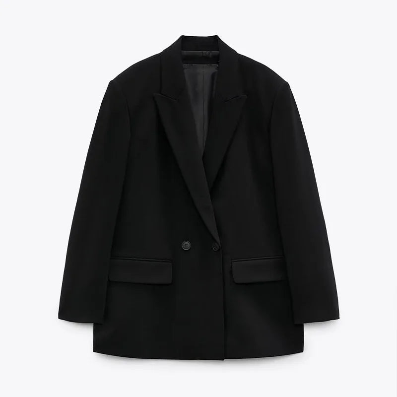 High quality autumn and winter new women's commuting loose fitting double breasted casual suit jacket large suit 3