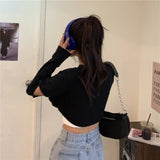 Long Sleeve T-shirts Women Patchwork Loose Crop Tops Hot Girls Casual Simple All-match Spring Ladies Chic Tees Camis Sets 2pecs 5