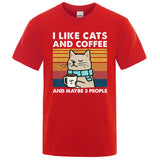 "I Like Cats and Coffee" Funny T-Shirt for Men | Casual Loose Fit Cotton Crewneck | Hip Hop Style