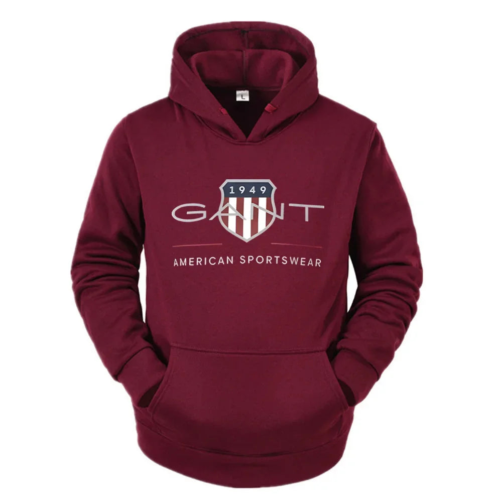 Men’s Solid Color "1949" Printed Pullover Hoodie