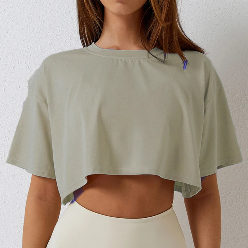 Women’s Cotton Short-Sleeve Yoga Crop Top