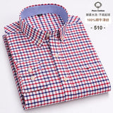 100-Cotton-Oxford-Men-s-Shirts-Long-Sleeves-Plaid-Soft-Regular-Fit-Formal-Dress-Shirt-Pocket