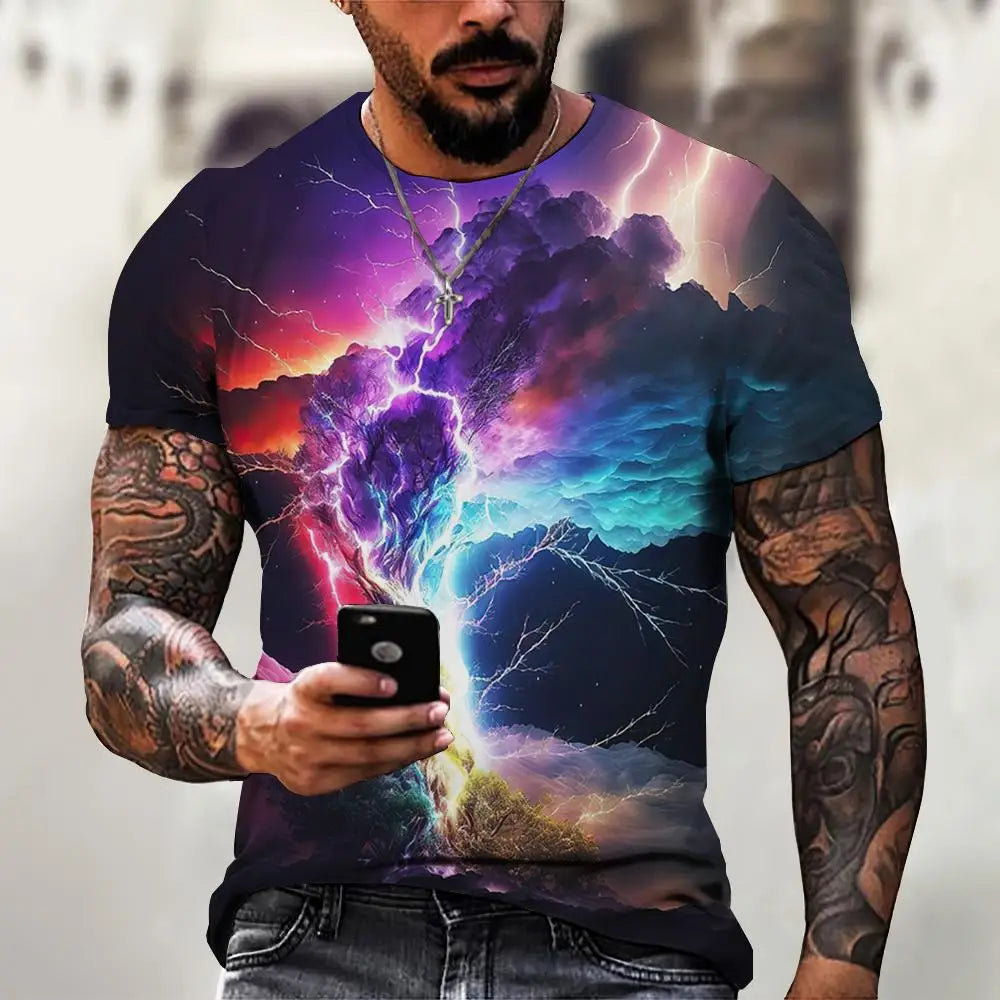 Men’s 3D Line Print Streetwear Tee