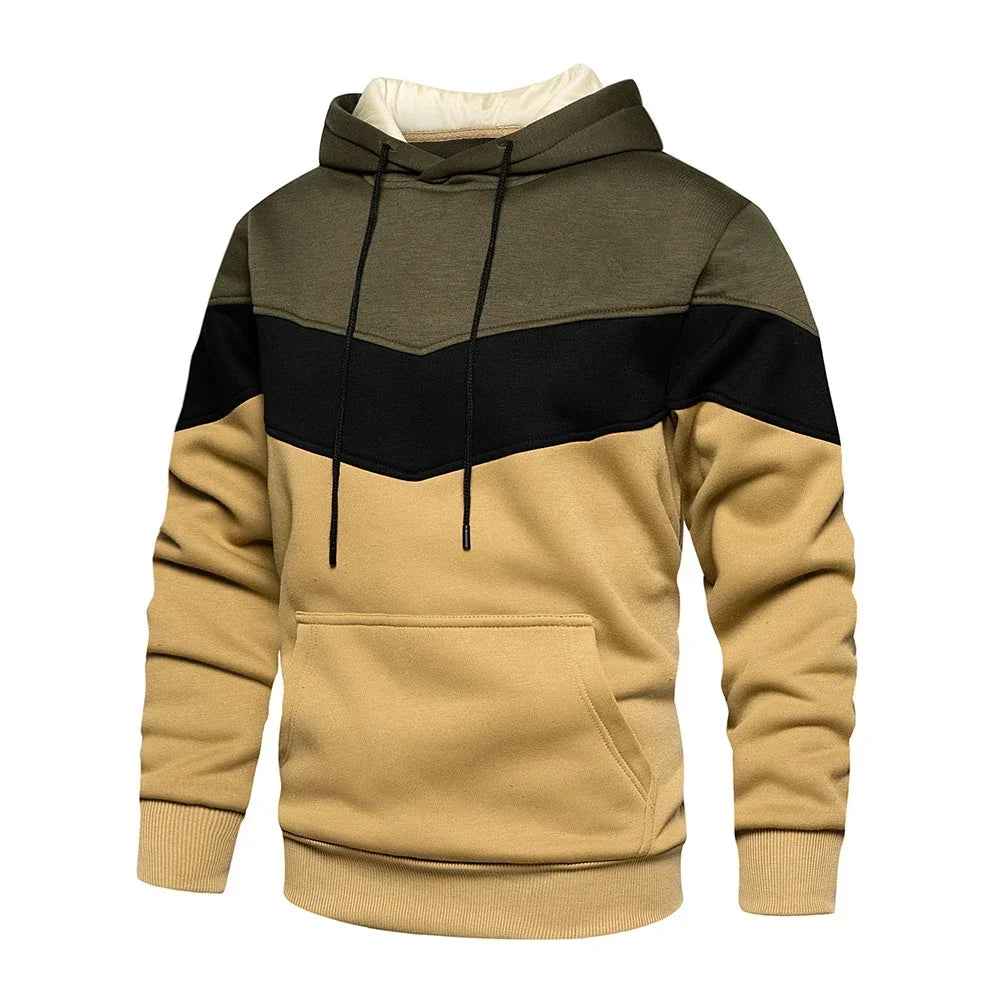 Men's Patchwork Hooded Sweatshirt Hoodies Clothing Casual Loose Fleece Warm Streetwear TheFashionFever 2