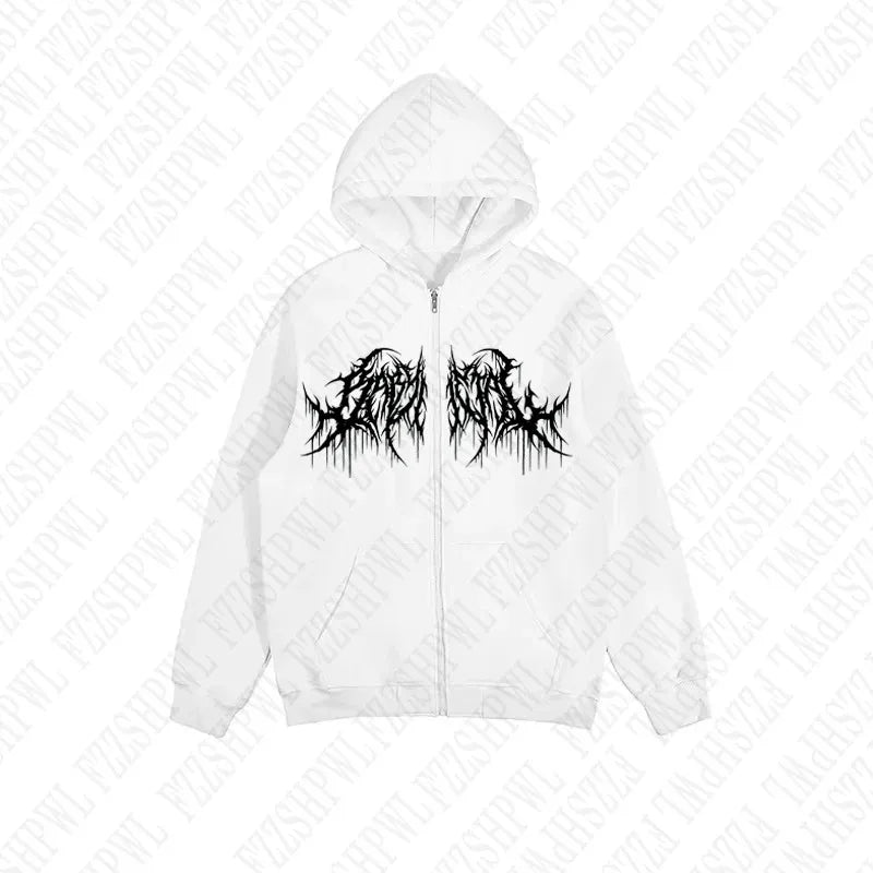 Y2K hoodie, men, clothes with graphic prints, hip hop style, gothic, gothic, long sleeves, winter, high street 2