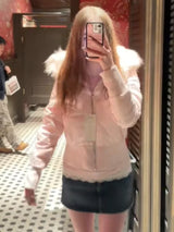 Full Winter Faux Fur Collar Hooded Jacket For Women Slim Waist Solid Crop Warm Padded Coat 2025 High Street New Lady Outwears 3
