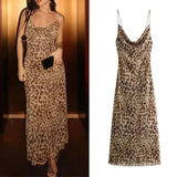 Leopard Print Long Dress Women Tulle Backless Slip Dress Woman