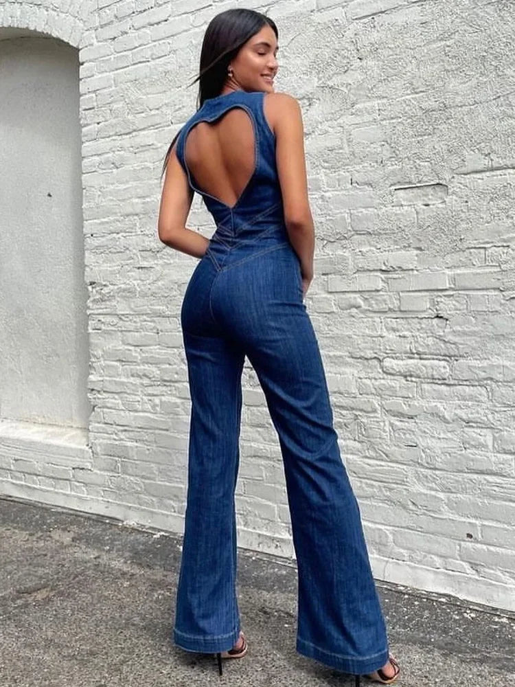 Women’s Heart Cutout Denim Jumpsuit
