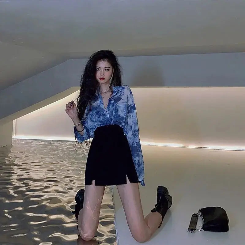 Shirts Women Fashion Tie Dye Harajuku Gothic Top New Korean Loose Casual Clothes Sun-proof Embroidery All-match Summer Holiday 4