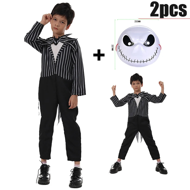 Girl Christmas Eve Scary Ruffle Dress Bow Suit Halloween Costume Girls Boys Sally Jack Cosplay Costume Tracksuit Party Outfits 3