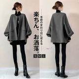 Autumn Winter New Fashion Women's Grey Solid Color Simple Basic Casual Trendy Elegant O-neck Long Sleeve Wool Cardigans Coats