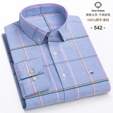 100-Cotton-Oxford-Men-s-Shirts-Long-Sleeves-Plaid-Soft-Regular-Fit-Formal-Dress-Shirt-Pocket