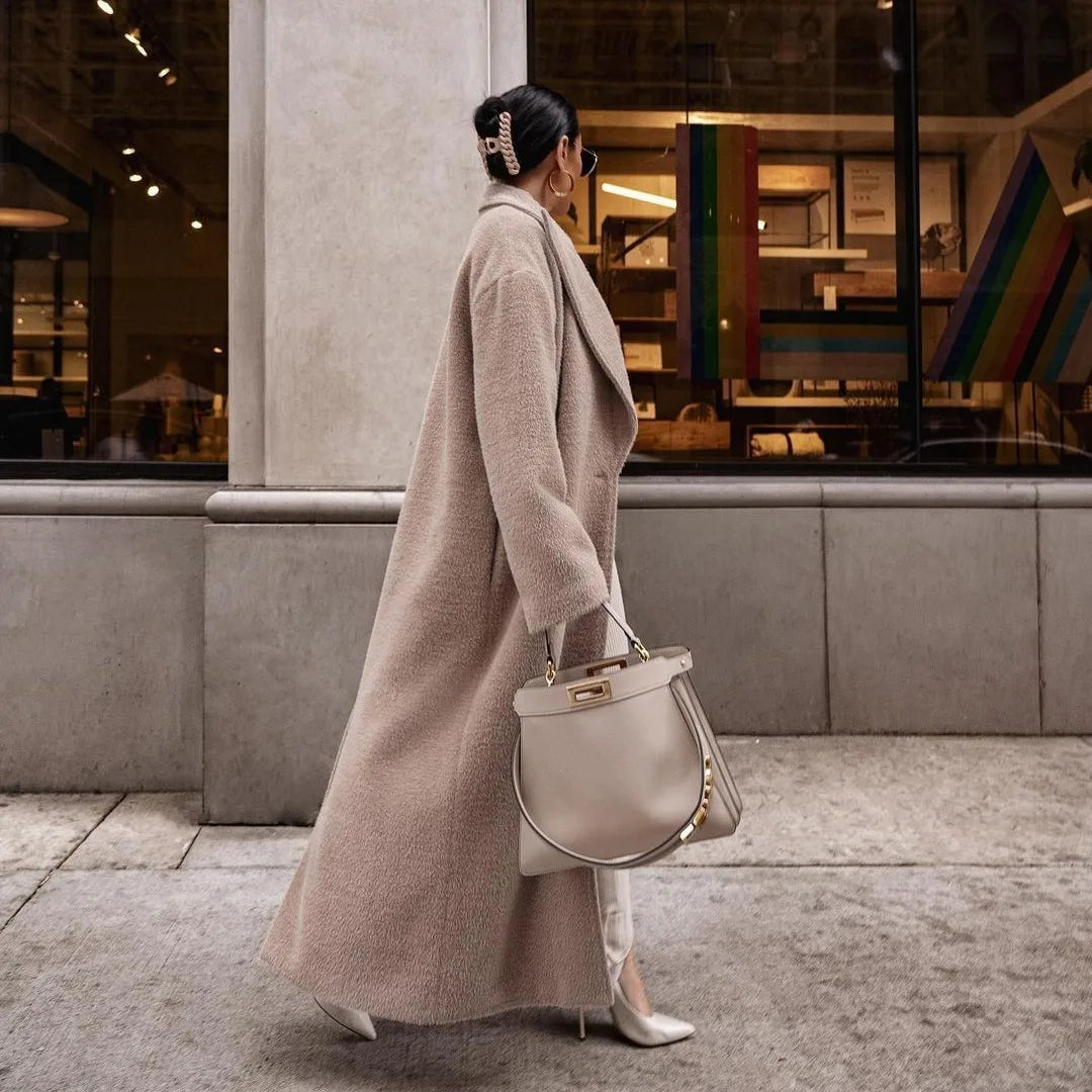 Women Wool Coat Turn Down Collar Solid Long Jacket Single Button Warm Thick Blends Pocket Full Sleeve Jacket Autumn Winter 2